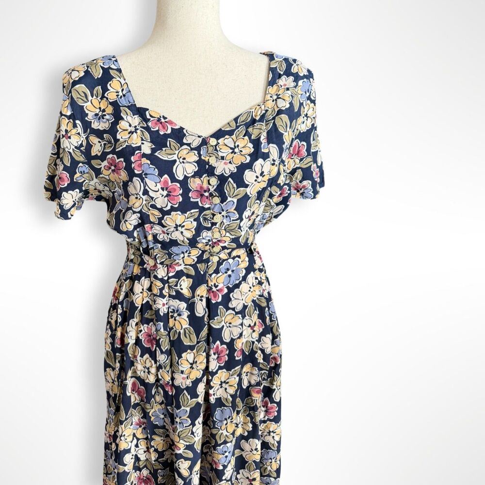 VTG 90s Blue Floral Cap Sleeve Button Front Maxi Dress, S Cottagecore Butter Mom - Picture 2 of 8